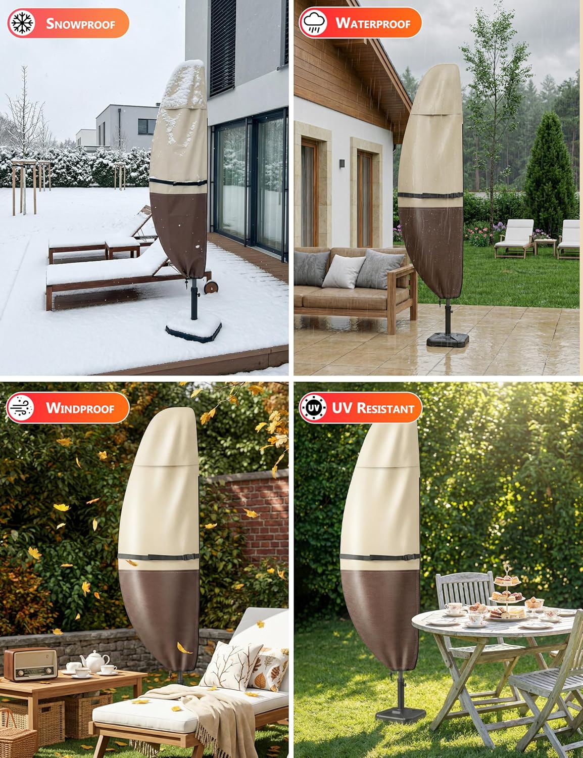 Vailge Patio Umbrella Cover - Waterproof & Windproof for 7-11.5 Ft Offset Umbrellas | Includes Support Pole & Storage Bag