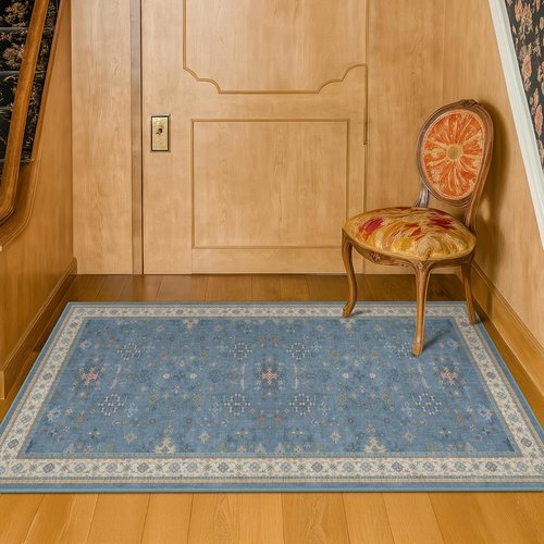 Blue 2x4 Runner Rug - Waterproof & Washable | Non-Slip Low Pile for Entryway, Kitchen & Bathroom