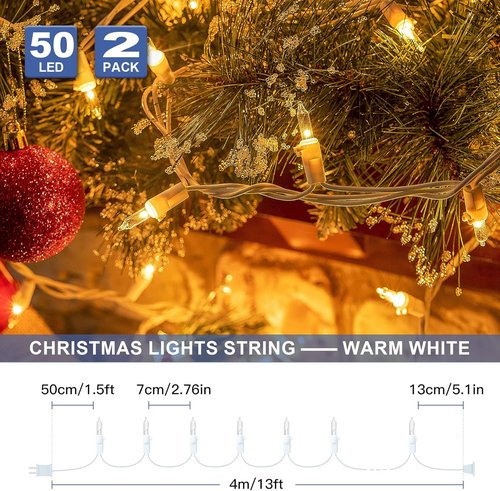Hopolon Clear Christmas Lights - 50-Count Mini String Lights with White Wire | Warm White for Holiday Decor
