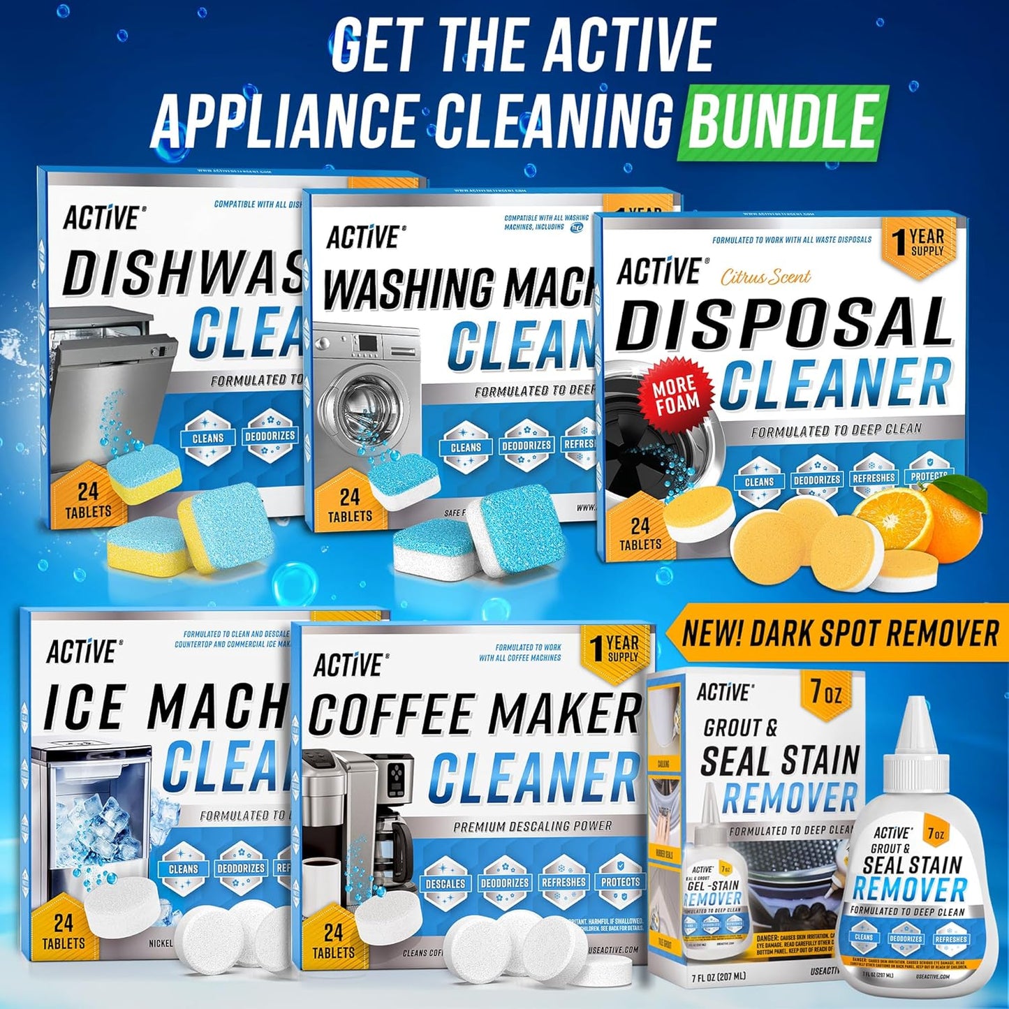 Skiennix Garbage Disposal Cleaner Tablets - Powerful Citrus Foam Deodorizer | 24 Pack for Fresh Kitchen Drain Care