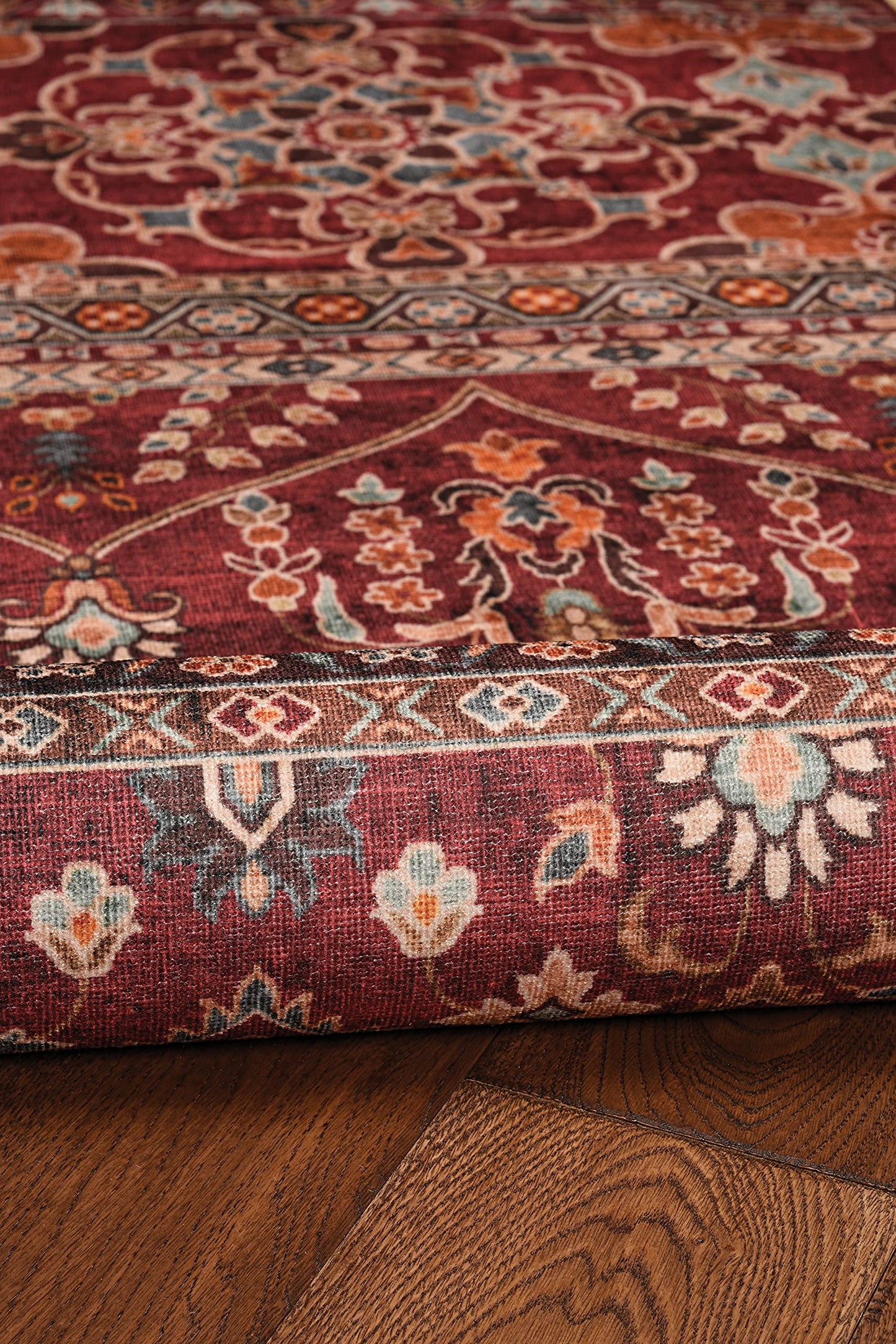 Linon Home Decor Products The Anywhere Washable Rug Yarit Garnet & Ivory 3' X 5' Accent Rug