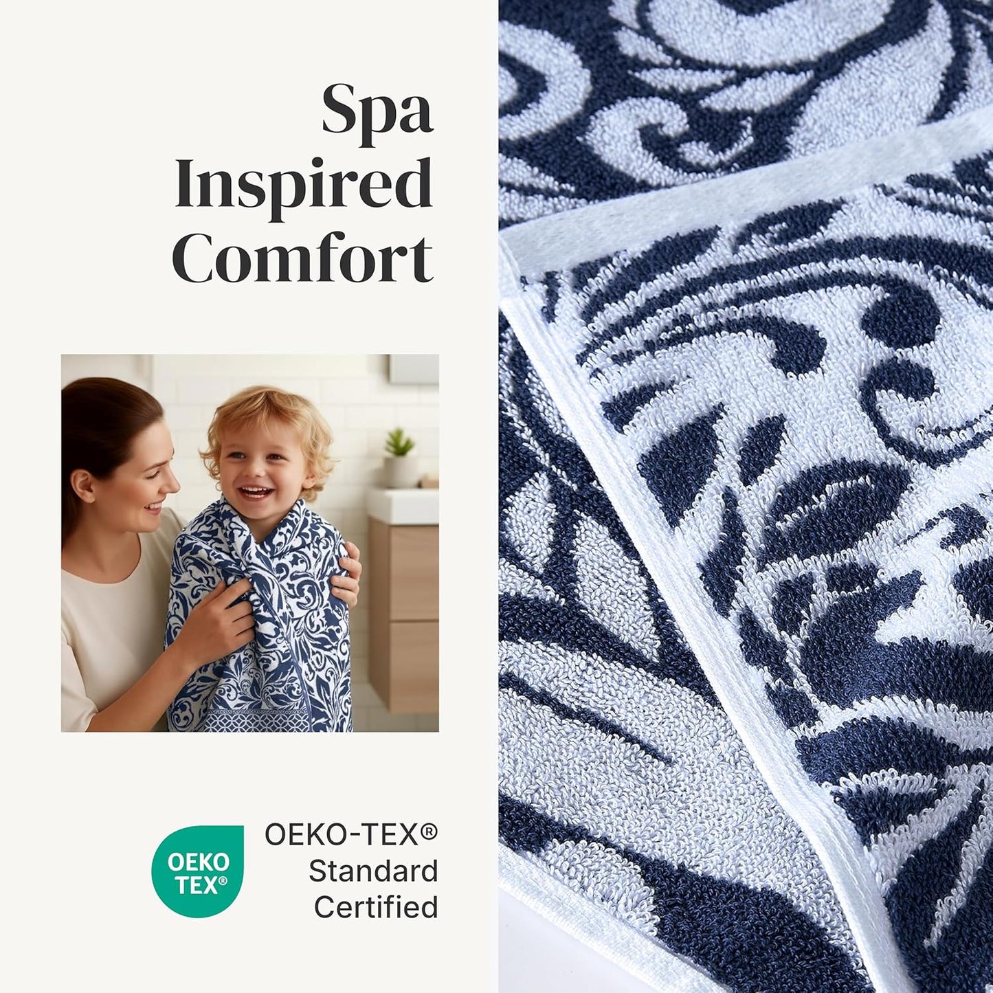 Modern Threads 100% Cotton Towel Set | 6-Piece Reversible Yarn Dyed Jacquard - Soft, Absorbent & Quick Dry - Navy
