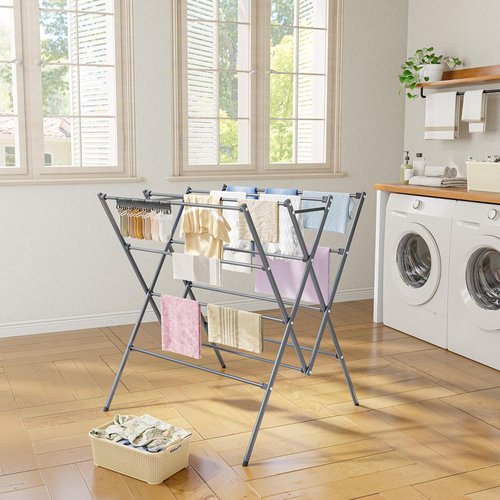 HOMIDEC Drying Rack - Large 12-Pole Foldable Laundry Rack with Sock Clips | Portable Indoor/Outdoor Use, Silver
