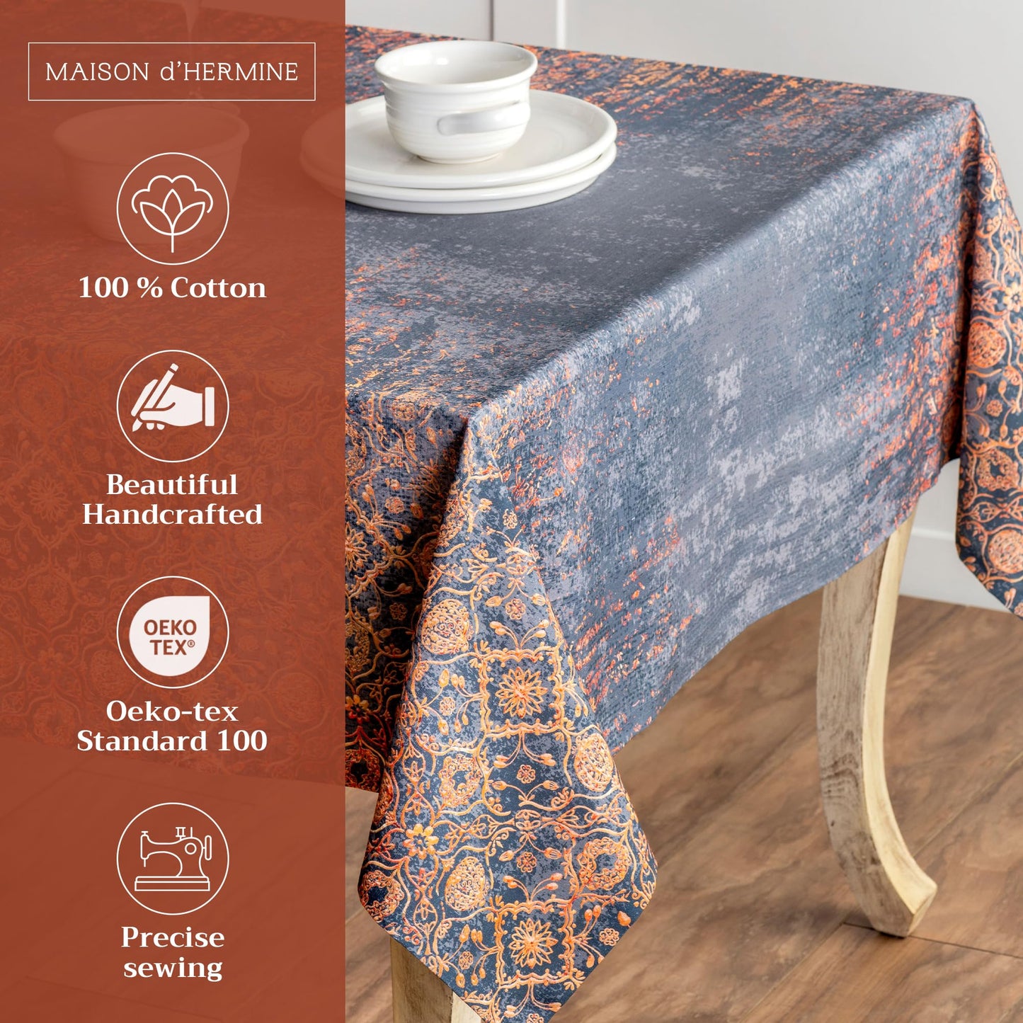 Maison d' Hermine Table Cloth Rectangle Table 100% Cotton 60 x 108 Inches Fall Tablecloth Reusable Everyday Use for Thanksgiving Christmas Decorations Dining Farmhouse Party (Imperfection)