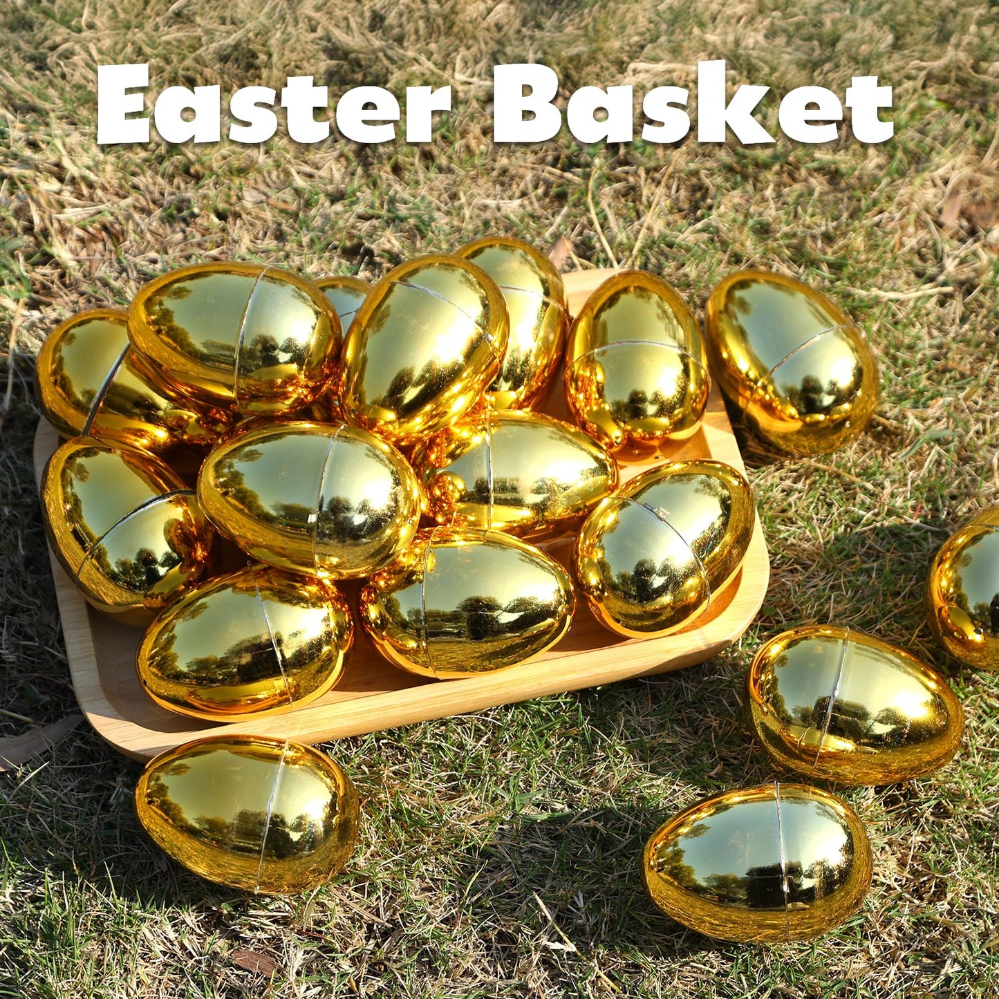 Skirfy Fillable Easter Eggs 3.15" Inch (12 Pack) with Hinge Bulk Golden Bright Plastic Easter Eggs, Perfect for Easter Egg Hunt,Birthday Party Favor