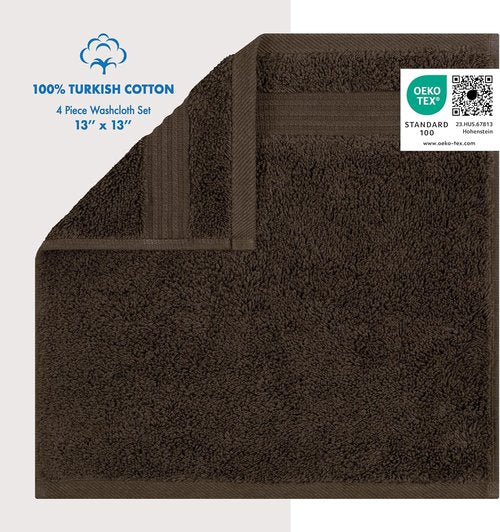 Cotton Paradise 100% Cotton Turkish Washcloth Set - 4 Soft Absorbent Towels in Brown