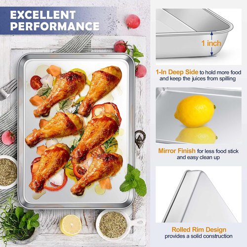 Joyfair Stainless Steel Baking Sheet Pan Set - 16 Inch Toaster Oven Tray & Cooling Rack, Rust-Free & Dishwasher Safe