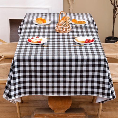Heavy Duty Vinyl Tablecloth with Flannel Backing Waterproof Oil-Proof Plastic Table Cloth Stain-Resistant Wipeable Rectangle or Square Table Cover for Indoor and Outdoor (Black Checkered, 54x54 Inch)