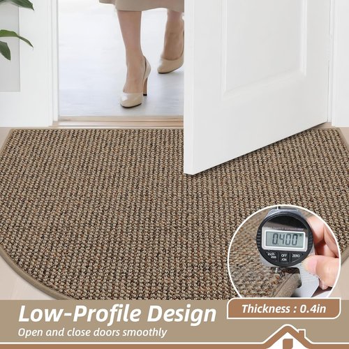 BEQHAUSE Dirt Trapper Door Mat - Non-Slip, Washable Half Circle Entrance Rug | 17" x 30", Taupe