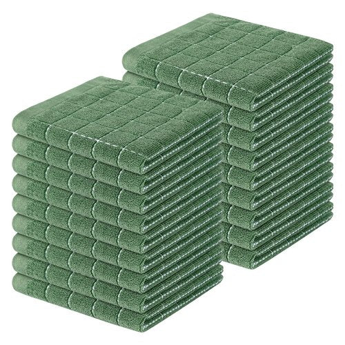 Homaxy 100% Cotton Terry Kitchen Dish Cloths, Ultra Soft and Absorbent Dish Towels for Kitchen, Suitable for Drying and Washing Dishes, 18 Pack, 12 x 12 Inches, Grass Green