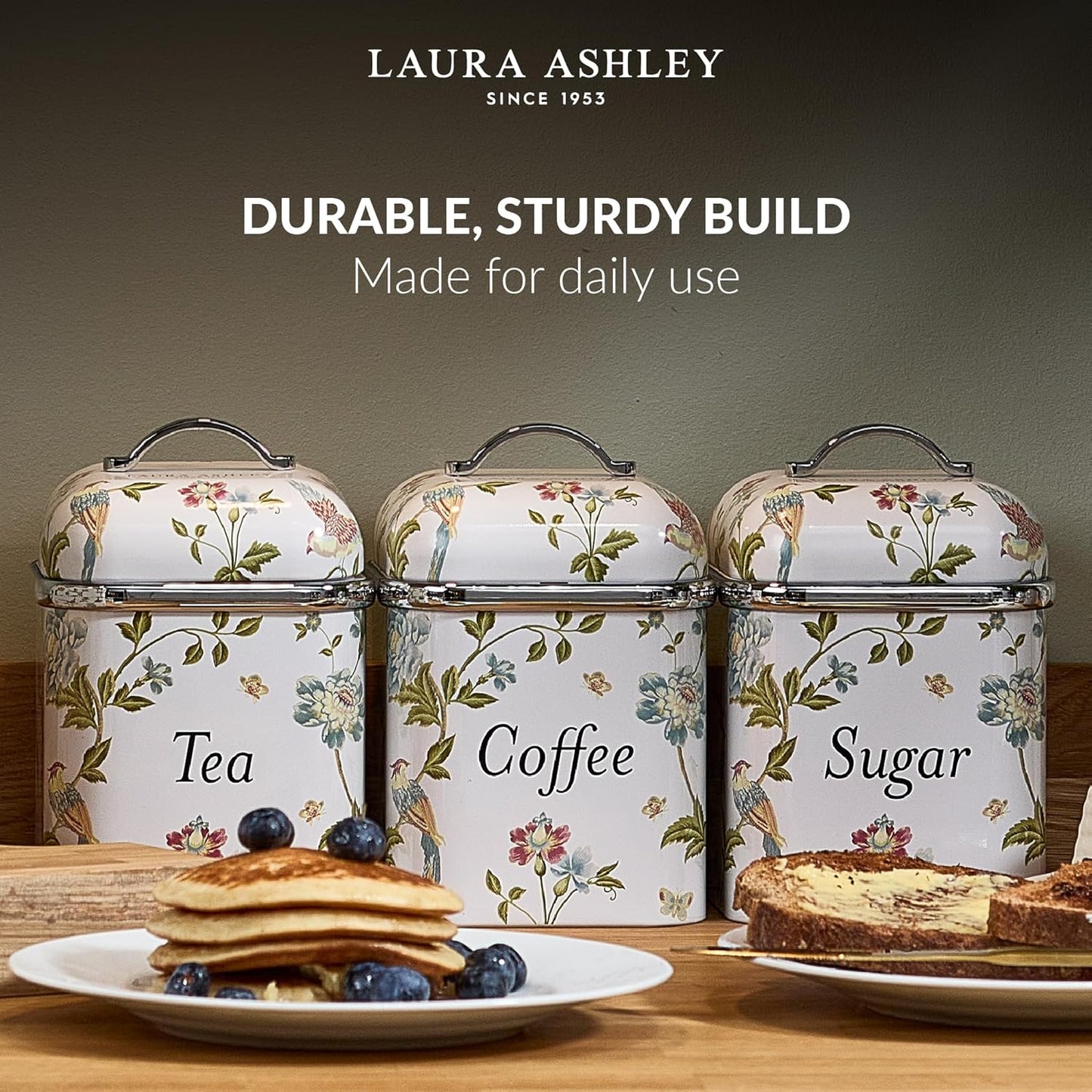Laura Ashley Canister Set - Elegant 3-Piece VQ Design in Elveden White