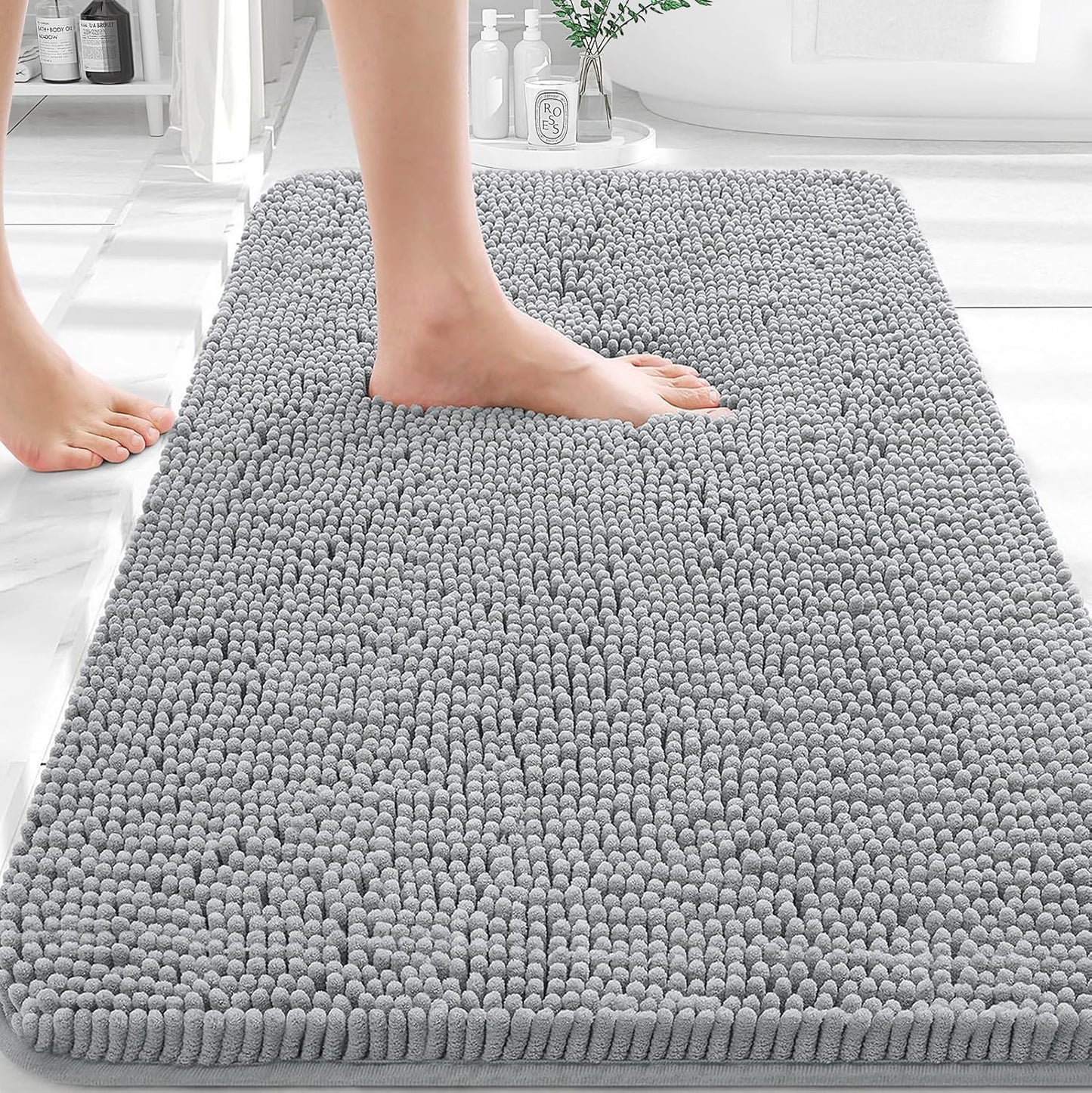 OLANLY Bathroom Rugs - Extra Soft Chenille Bath Mats | Quick-Dry, Machine Washable, 30x20, Light Grey