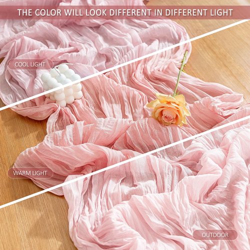 HOMEBROS Cheesecloth Table Runner, 10 Ft Boho Rustic Gauze Table Runner Sheer Wrinkled for Centerpiece Decor, Dusty Pink, 1 Pcs