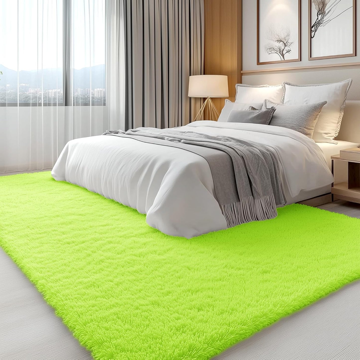 OLANLY Large Area Rug - Soft Fluffy Shaggy Carpet for Living Room & Bedroom | 5x8, Lime Green