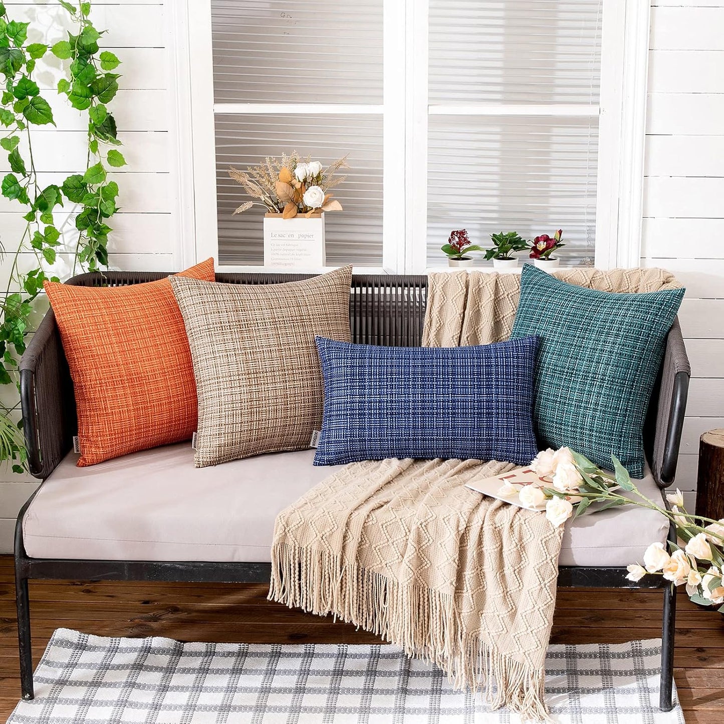 MIULEE Outdoor Waterproof Throw Pillow Covers - Decorative Farmhouse Cushion Covers | Pack of 2, 18x18 Inch Beige