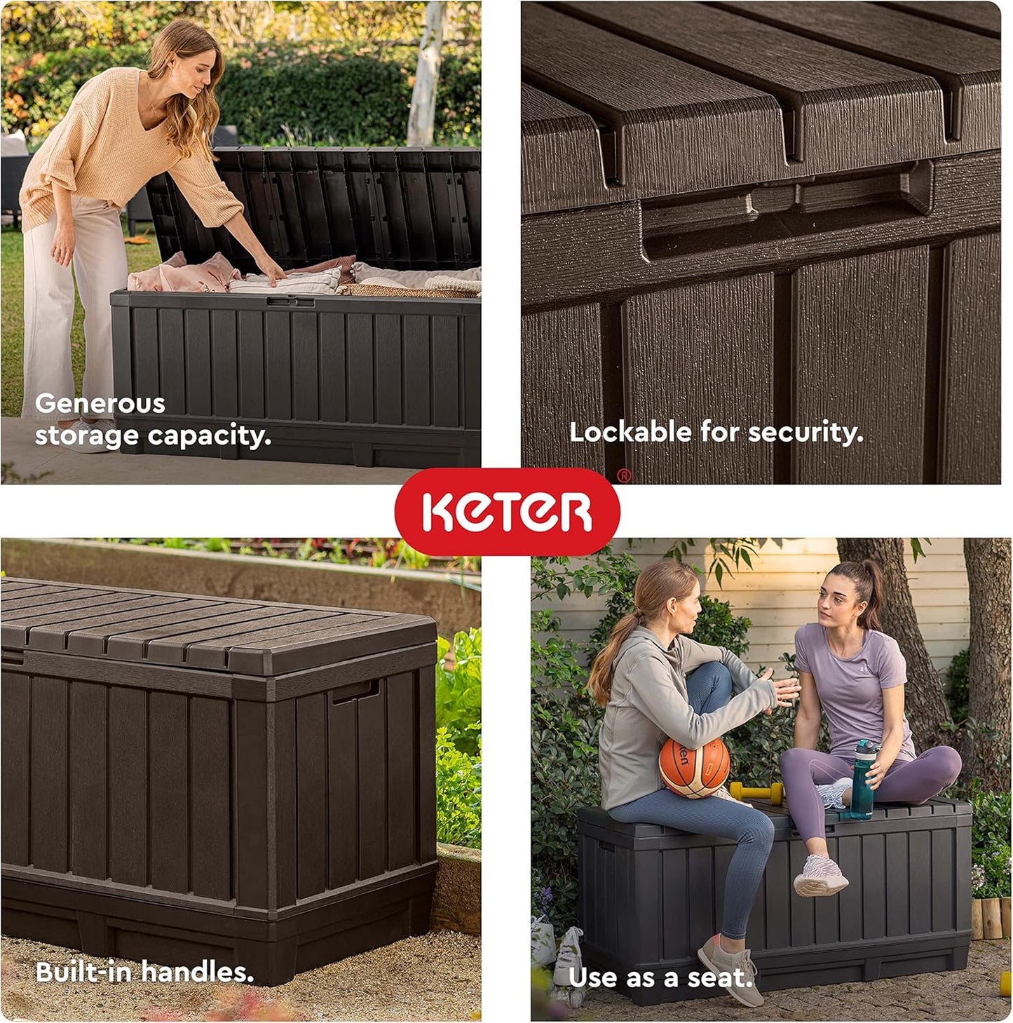 Keter Kentwood 92 Gallon Resin Deck Box - Outdoor Storage for Patio Furniture & Cushions | Dark Grey