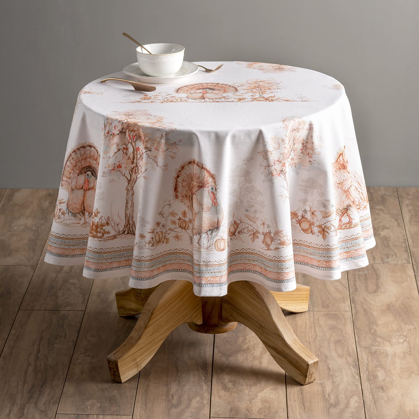 Maison d' Hermine Table Cloth Round Table 100% Cotton 63 Inches Fall Tablecloth Reusable Everyday Use for Thanksgiving Christmas Decorations Dining Farmhouse Party (Giving Thanks)