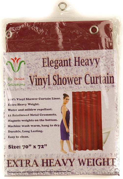 Elegant Home Heavy Duty Vinyl Shower Curtain Liner - 12 Metal Grommets, Burgundy Color
