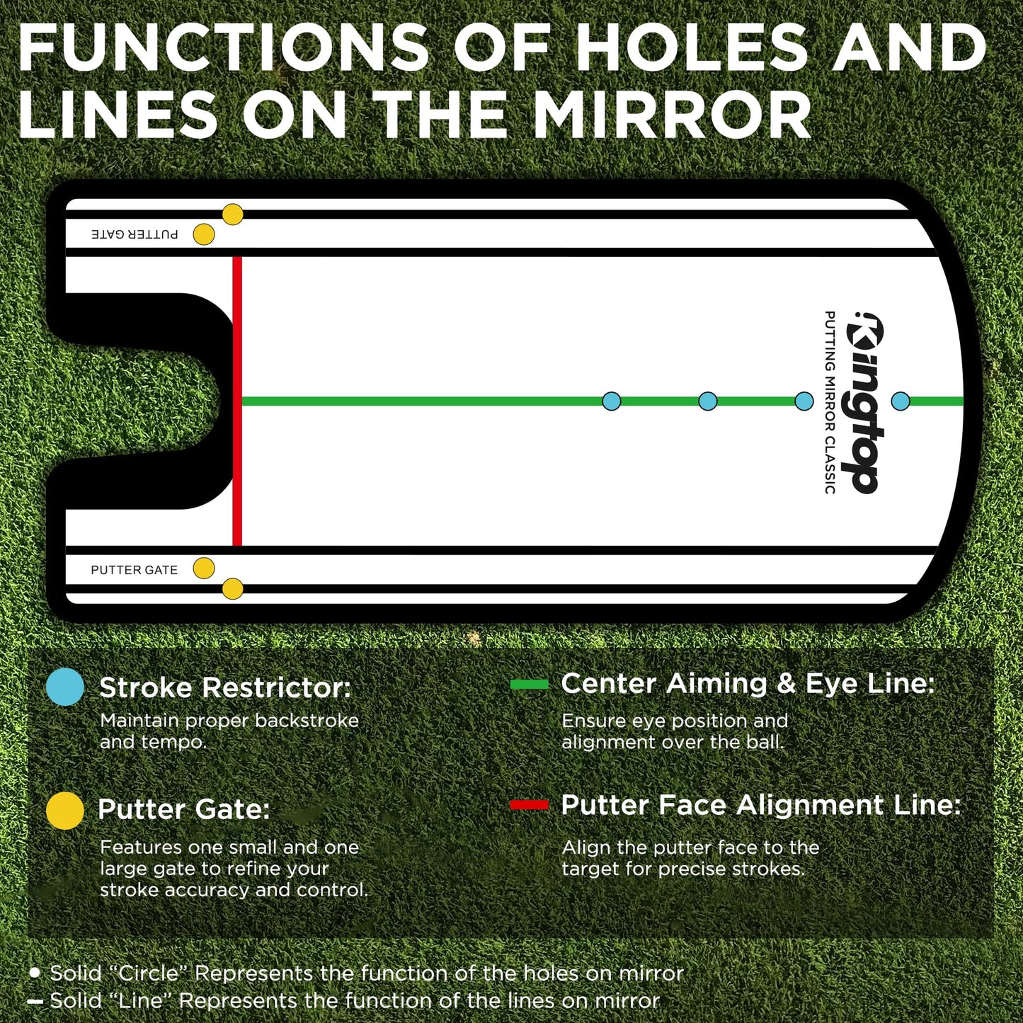 KINGTOP Classic Golf Putting Mirror - Portable Alignment Putting Training Aids for Consistency & Accuracy - Ideal for Indoor | Outdoor Practice, with Carry Bag and Golf Tees