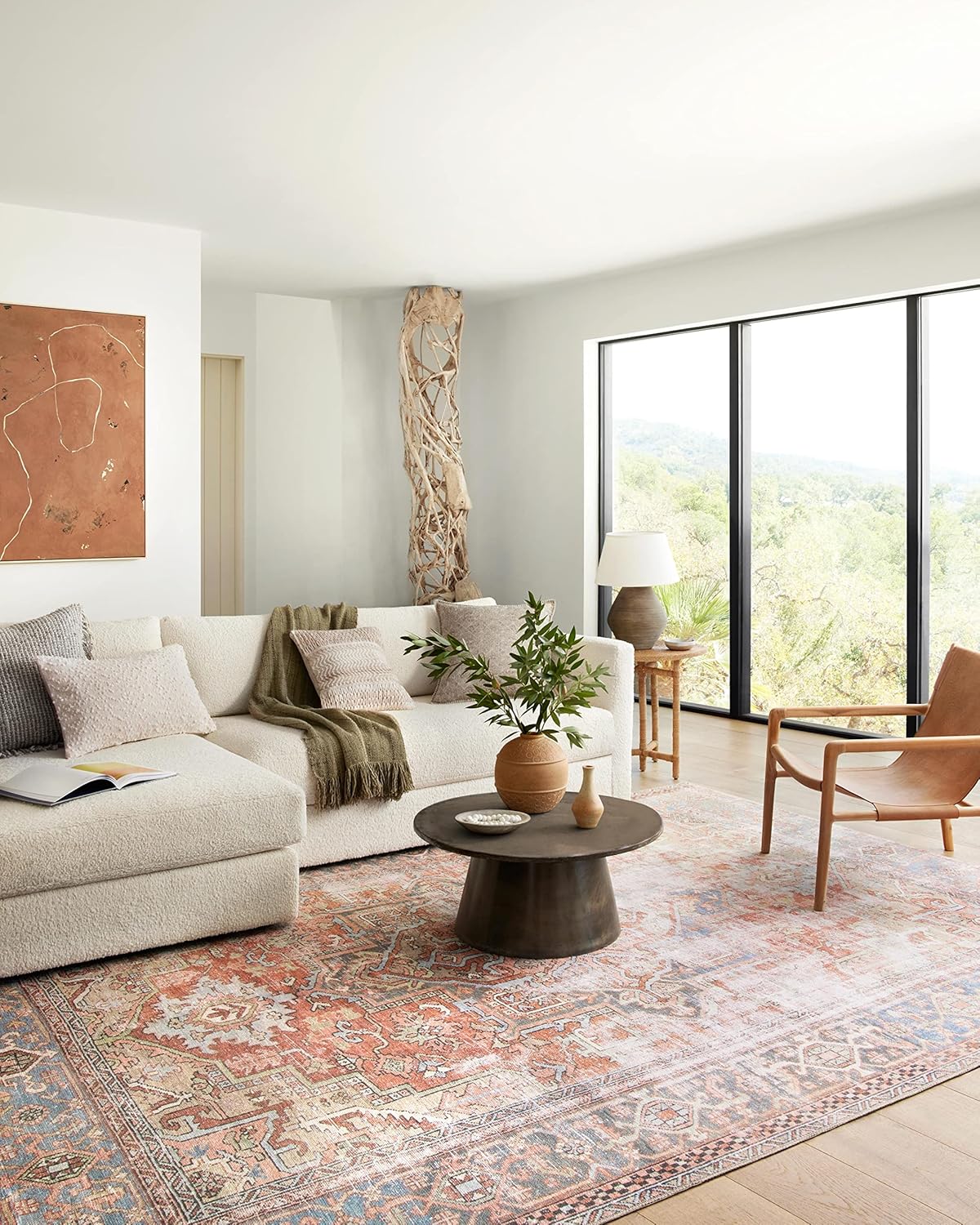 Loloi Loren Collection Area Rug - Terracotta/Sky Design | 7'6" x 9'6" Size for Stylish Spaces