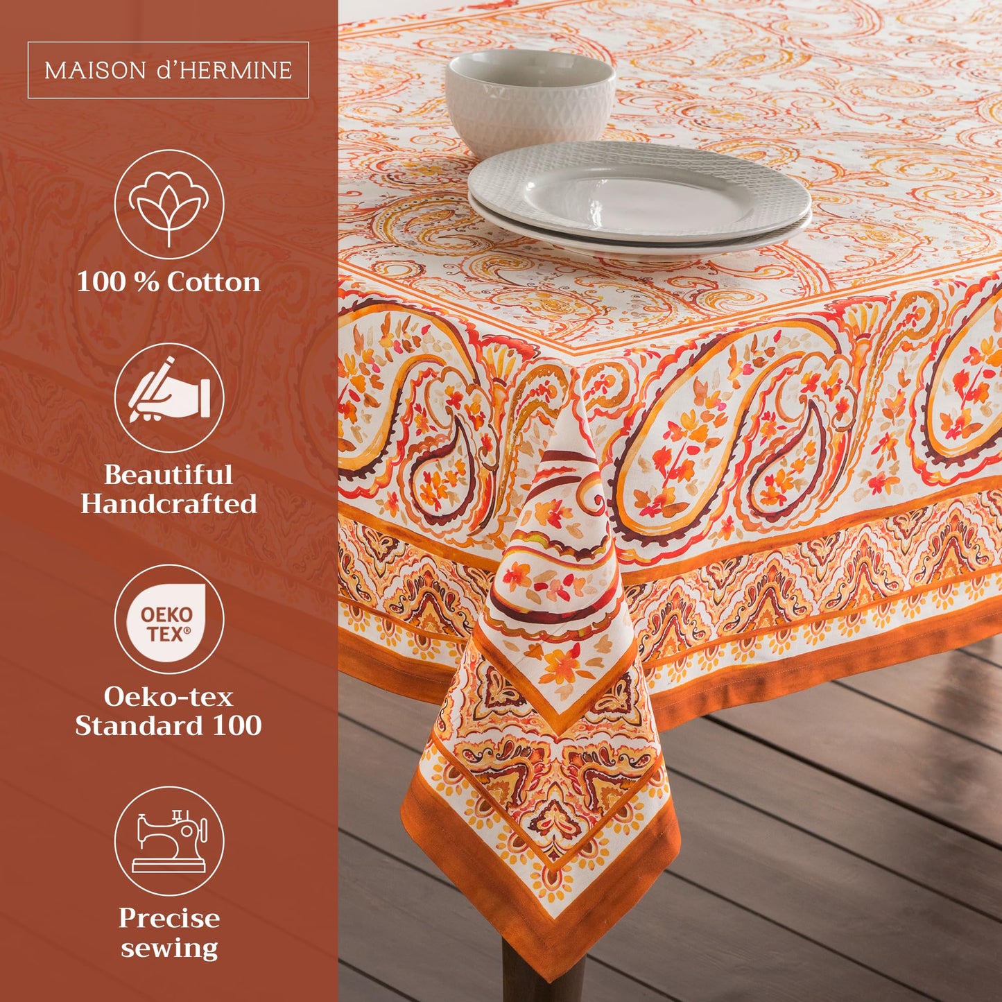 Maison d' Hermine Table Cloth Rectangle Table 100% Cotton 70 x 108 Inches Fall Tablecloth Reusable Everyday Use for Thanksgiving Christmas Decorations Dining Farmhouse Party (Palatial Paisley)