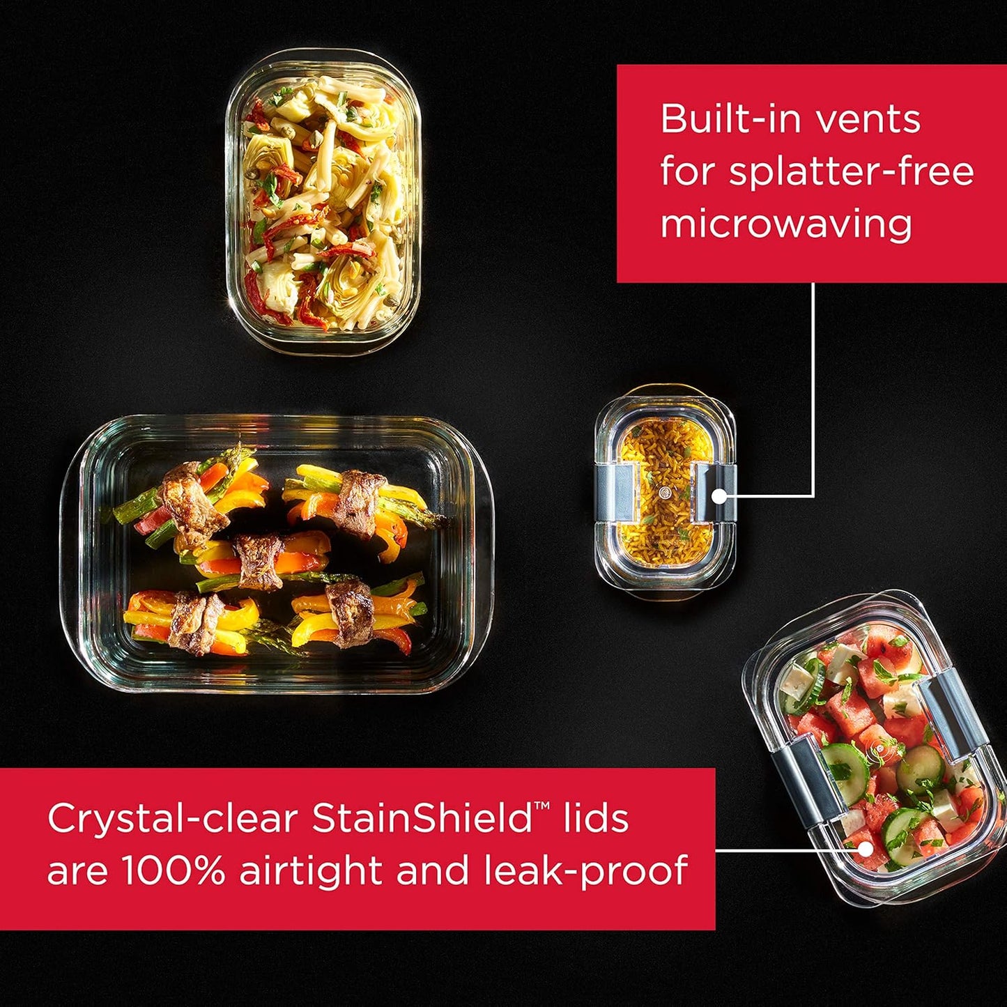Rubbermaid Brilliance Glass Storage Containers - 4.7-Cup Set of 3 with Lids - Clear Design