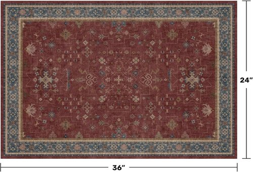 **Regine Switzerland Burgundy Washable Area Rug - Non-Slip, Stain & Fade Resistant | 2x3 ft Boho Design**