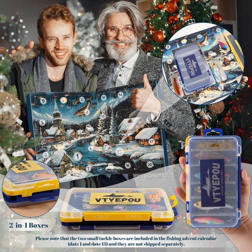 Fishing Advent Calendar for Adult Men - Fishing Lures Kit with Tackle Box Advent Calendar for Fisher Teen Boys - 2024 Xmas Holiday Surprise Gift for 24 Days Christmas Countdown