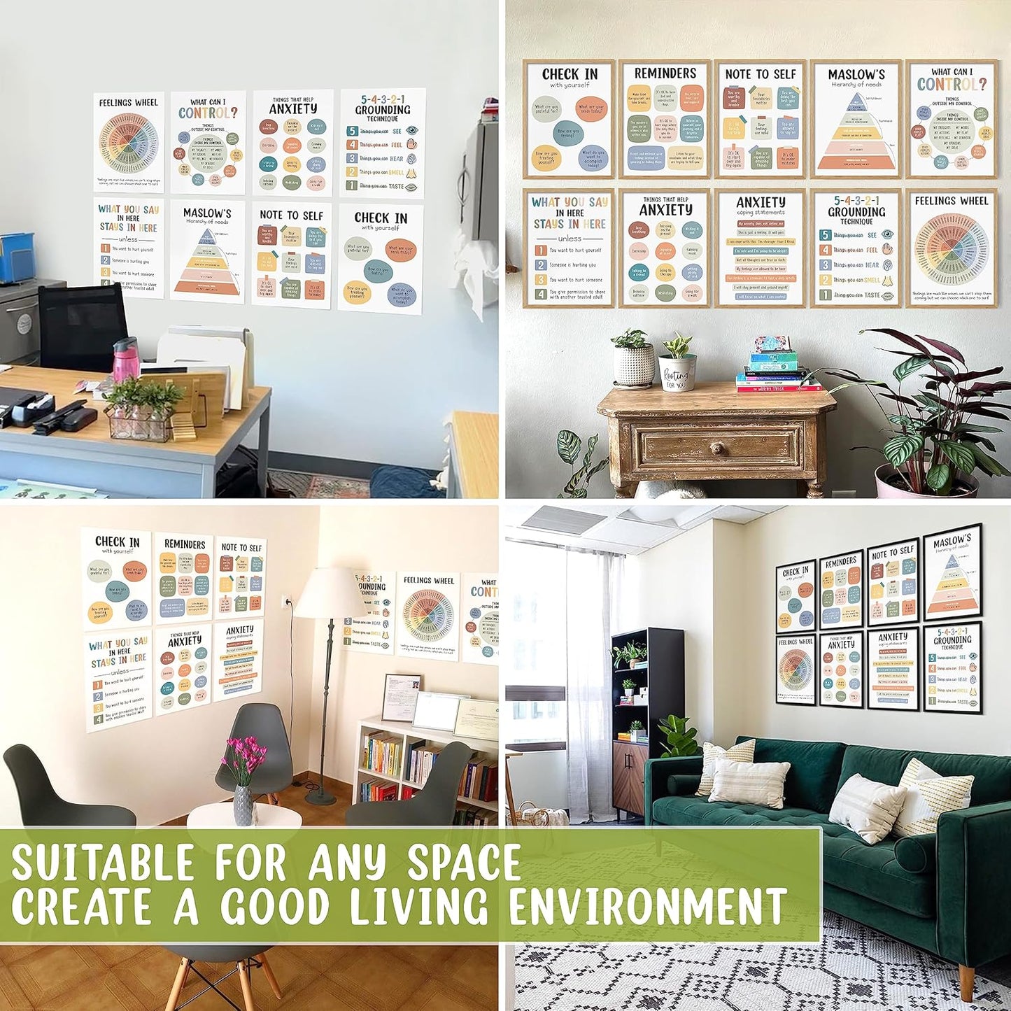 Skiennix Mental Health Posters - 10 Pcs Therapy Office Decor | Colorful Counseling Essentials