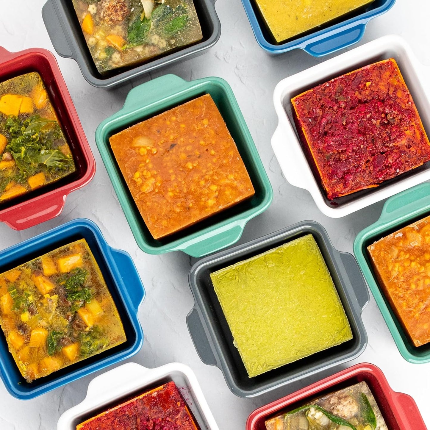 Souper Cubes Stoneware | Premium 5" x 5" Mini Baking Dishes with Silicone Covers - Set of 2, White