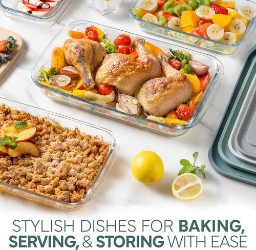 Cook With Color 8-Piece Deep Glass Baking Dish Set - Versatile Casserole & Food Storage Containers, Sage