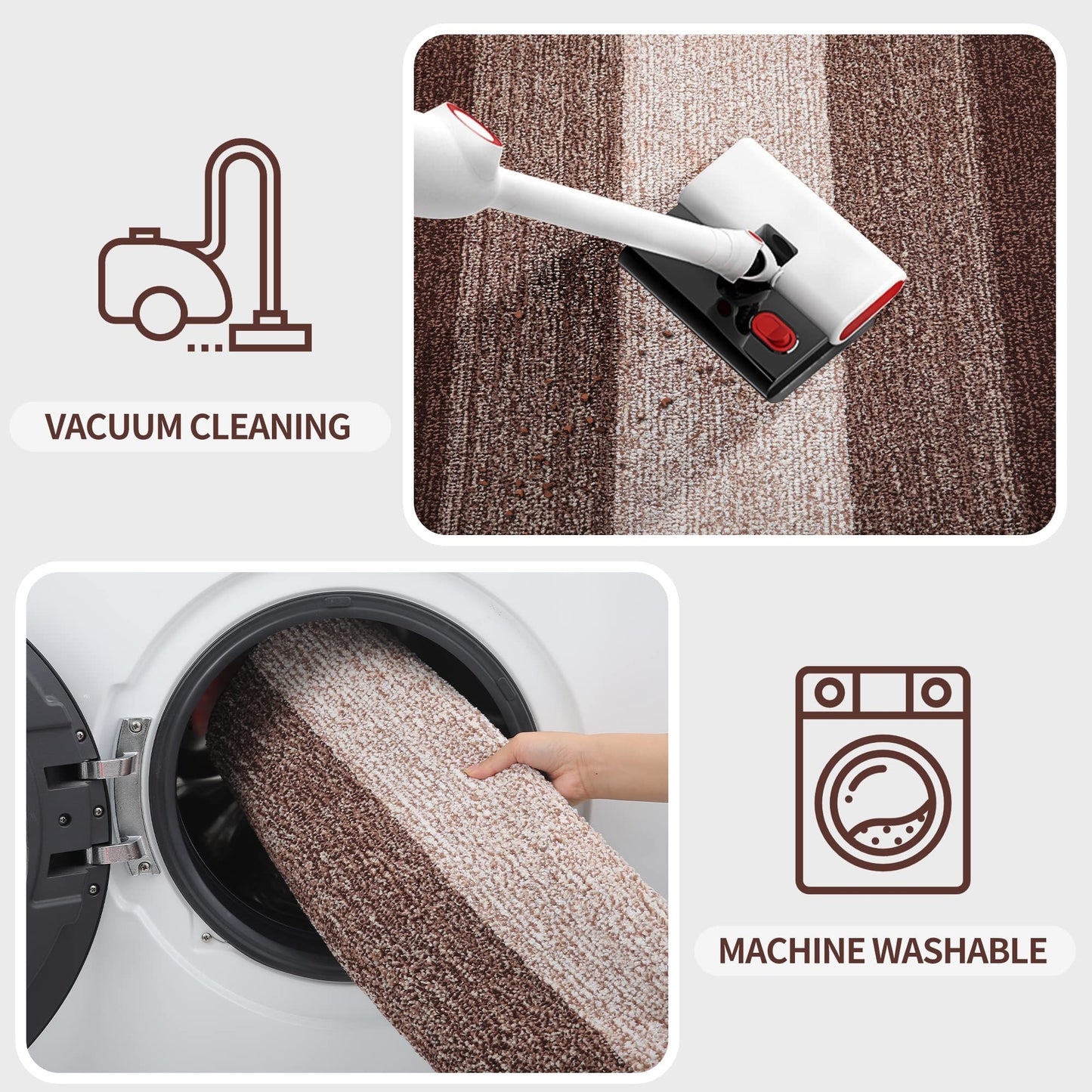 Kitinjoy Indoor Outdoor Door Mat, 59x36 Non-Slip Absorbent Dirt Trapper, Low-Profile Washable Inside Entrance Front Floor Mat, Sturdy Soft Entry Doormats for Entryway, Brown