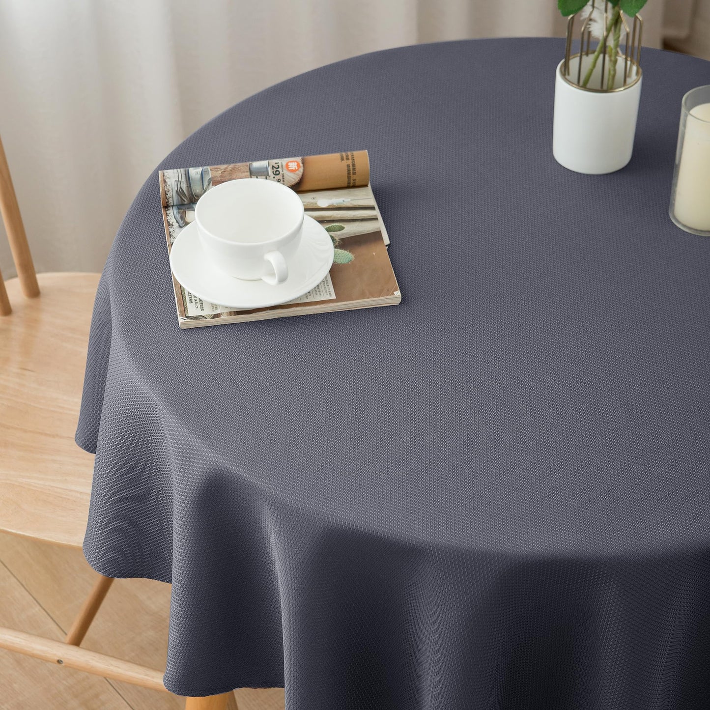 Biscaynebay Textured Fabric Round Tablecloths 70", Dark Grey Water Resistant Washable Table Cloth Circle Folding Table Covers for Dining, Kitchen, Wedding, Parties etc