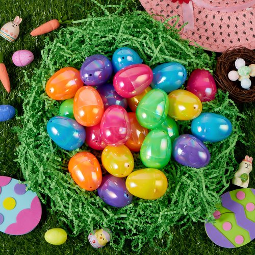 JOYIN 24 Pcs 2.3" Easter Eggs Iridescent Color for Filling Specific Treats, Easter Theme Party Favor, Eggs Hunt Game, Basket Stuffers Filler, Classroom Prize Supplie