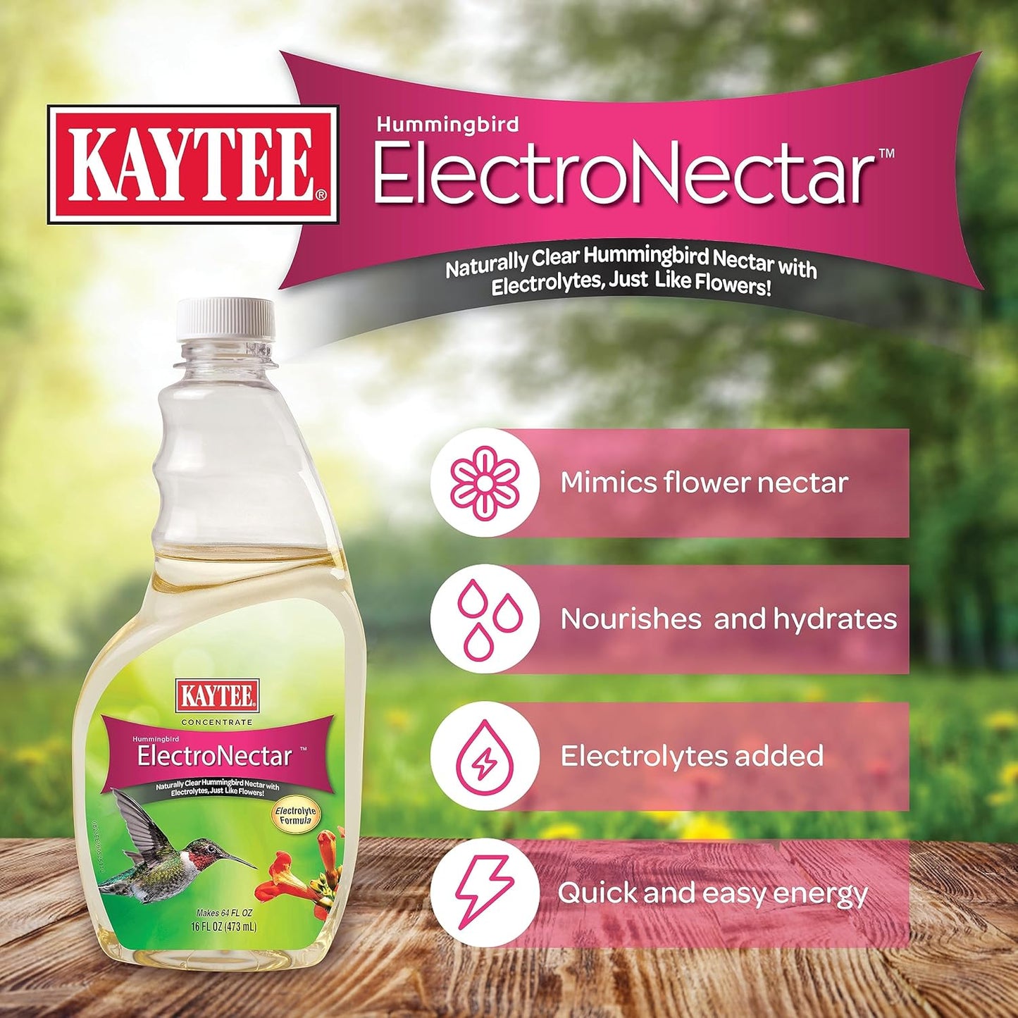 Kaytee Hummingbird ElectroNectar - Wild Bird Food Concentrate, 16 oz (Makes 128 oz) - 2 Pack