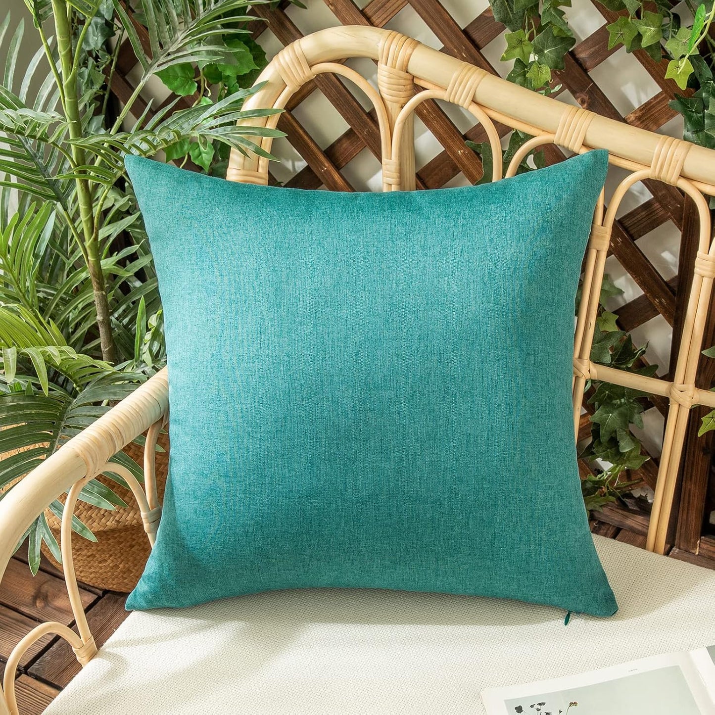 Woaboy Outdoor Waterproof Throw Pillow Covers - Set of 2 Decorative Farmhouse Cushion Cases | Turquoise 16x16 Inch