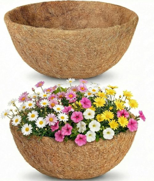 HFHOME 14" Round Coco Fiber Replacement Liners - 2PCS Hanging Basket Liners for Improved Drainage