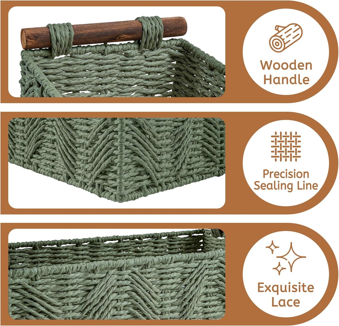 Skiennix Bathroom Baskets - Decorative Organizing Storage with Handle | Green Countertop Set