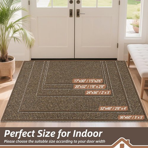 BEQHAUSE Dirt Trapper Door Mat - Non-Slip, Washable Entryway Rug | 17" x 30", Brown, Low Profile Design