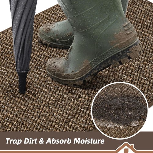 BEQHAUSE Dirt Trapper Door Mat - Non-Slip, Washable Entrance Rug | 17" x 30", Brown, Low Profile Design