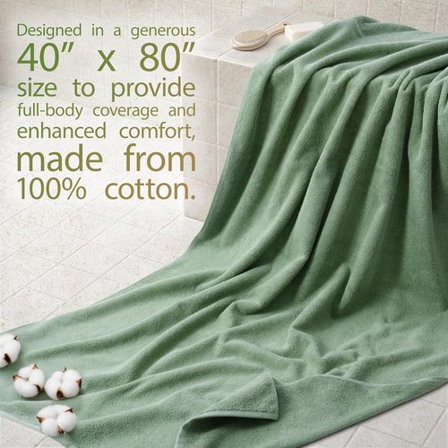 Cotton Paradise 100% Cotton Oversized Bath Sheet - Extra Large Turkish Towel in Sage Green | 40x80 Inches