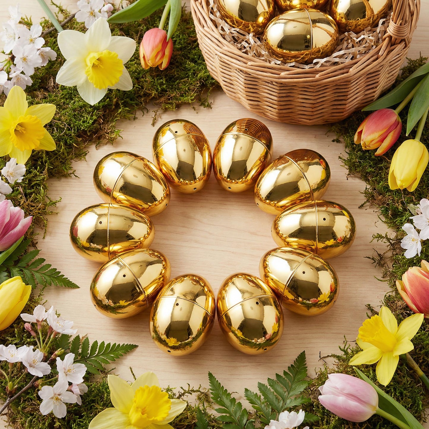 Kiddokids 12PCS Gold Easter Eggs, Metallic Plastic Empty Golden Eggs Fillable for Easter Eggs Hunt, Classroom Prize Supplies, Toys Filling Treats and Party Favors, Basket Stuffers Fillers
