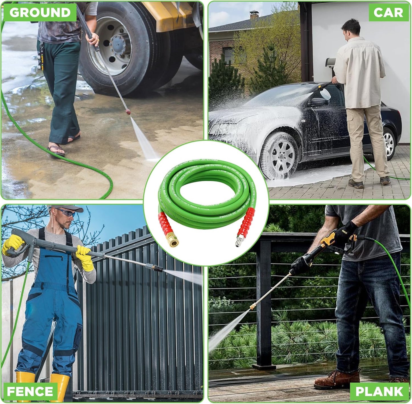 PWACCS Pressure Washer Hose - 50 FT Kink Resistant Steel Braided Hose | Quick Connect M22 14 Fittings, 4000 PSI