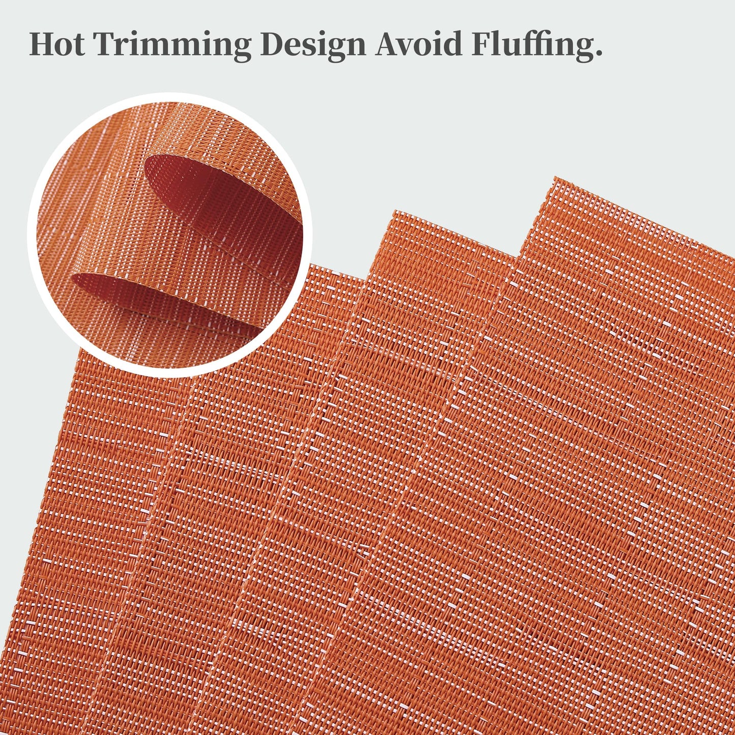 Leetaltree Orange Placemats Set of 8 - Heat Resistant Non-Slip Place mats for Dining Table, Washable Durable PVC Vinyl Woven Table Mats（Orange, 8）