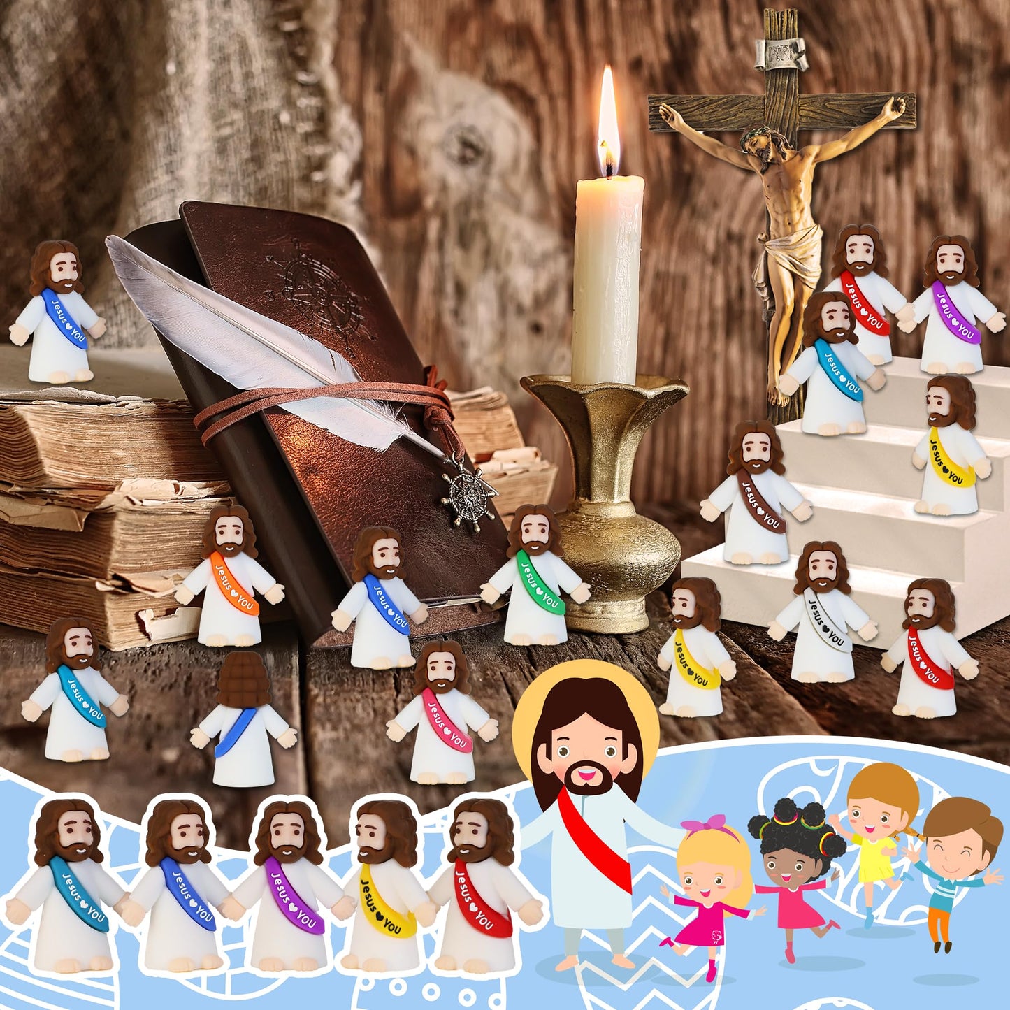 100 Pack Little Jesus Figures, Mini Jesus Figurines in Bulk Easter Jesus Loves You Tiny Christ Toys to Hide and Seek Sunday School Religious Party Favors Baby Jesu Baptism Gift for Easter Egg Stuffers