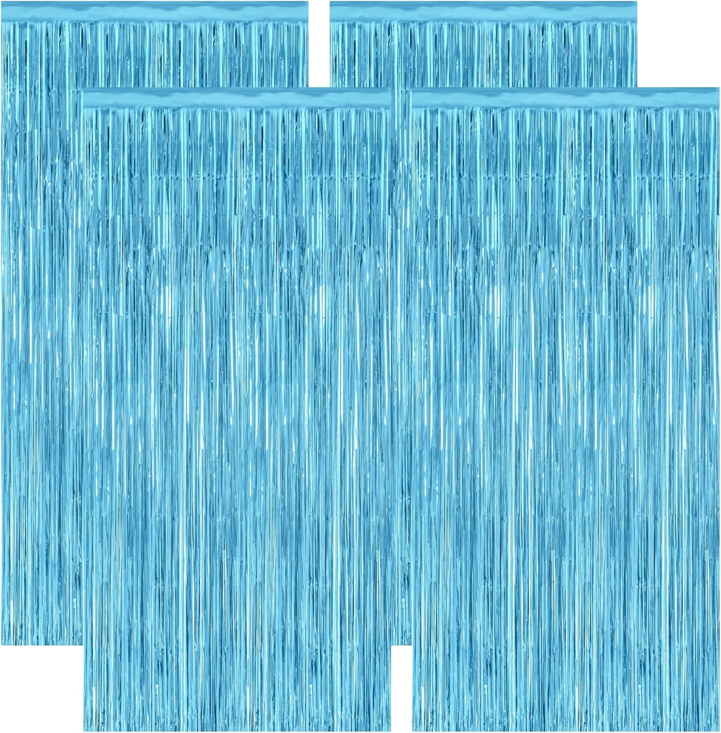 Skiennix Blue Foil Streamers - 4 Pack Metallic Sky Blue Backdrop Fringe Curtains | 3.28 FT x 7.05 FT for Parties