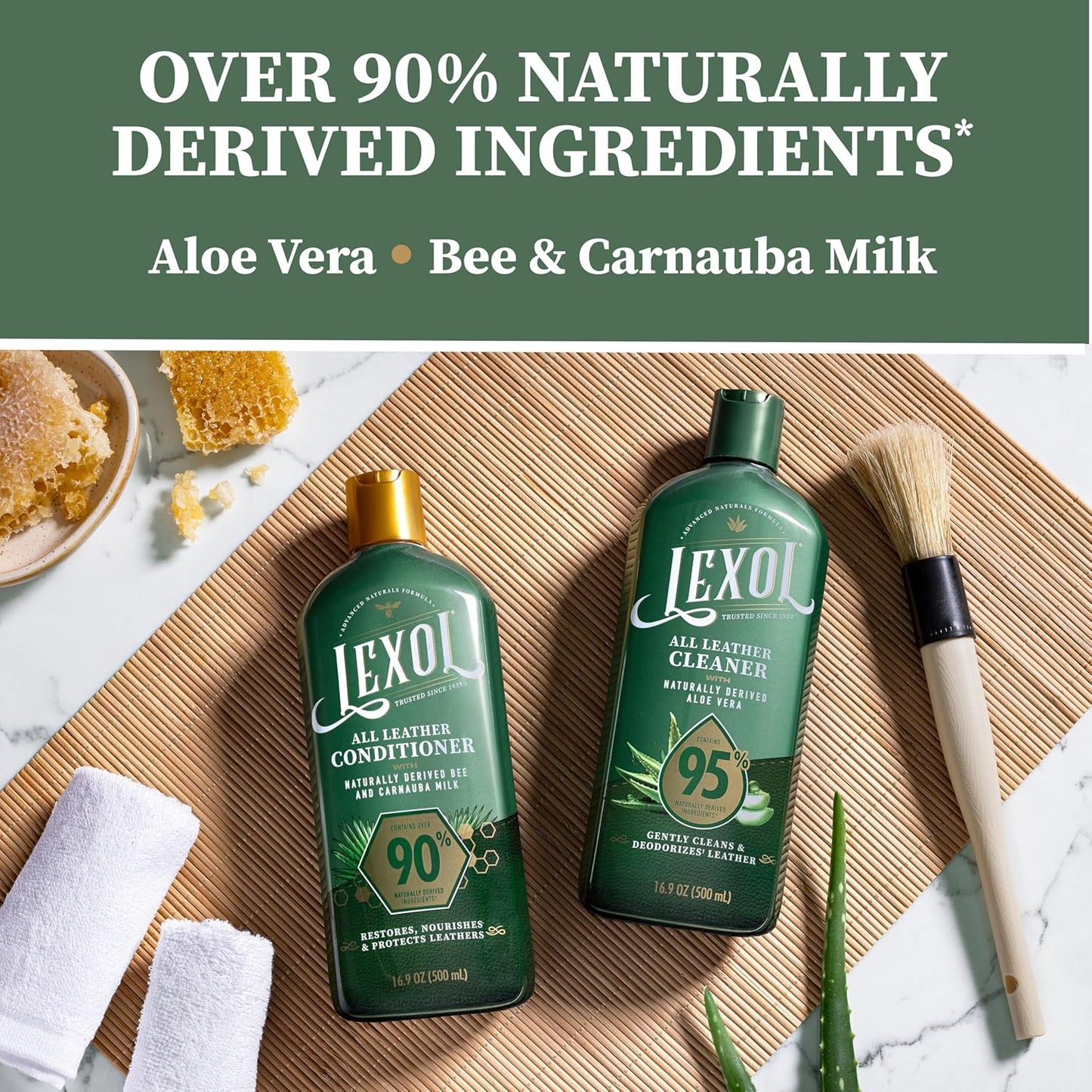 Lexol Advanced Naturals Leather Care Kit - All-In-One Cleaner & Conditioner with Brush & Cloths | 5 Piece Set for Cars, Furniture & More