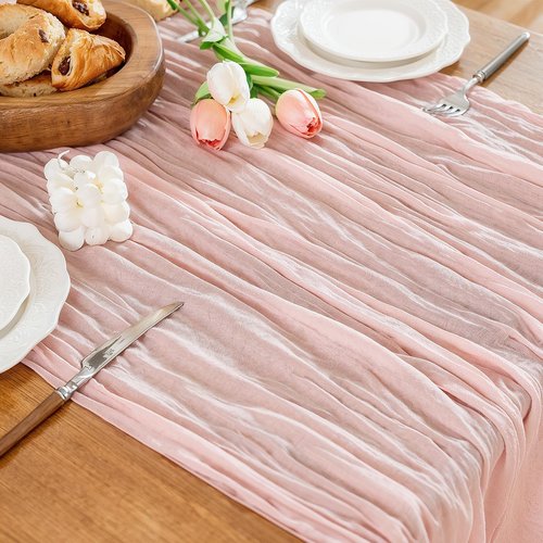 HOMEBROS Cheesecloth Table Runner, 10 Ft Boho Rustic Gauze Table Runner Sheer Wrinkled for Centerpiece Decor, Dusty Pink, 1 Pcs