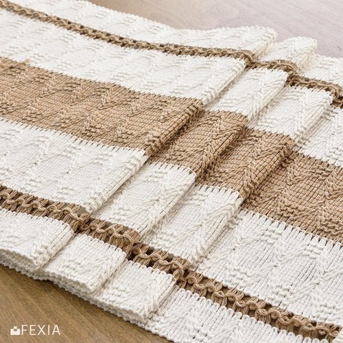 FEXIA Boho Table Runner for Hoilday Spring Home Decor Farmhouse Rustic Table Runner Macrame Burlap Coffee Table Decor House Decoration for Living Room Bridal Shower (12x72 Inches)