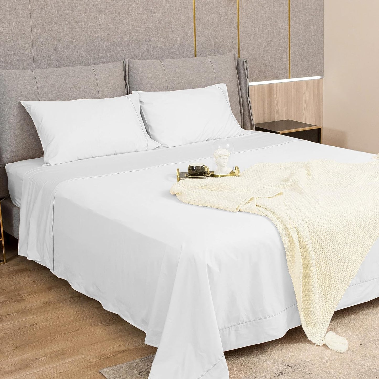 Sunflower Extra Deep Pocket Twin Sheet Set - 100% Cotton, Soft & Breathable, Fits 18"-24" Mattresses, White